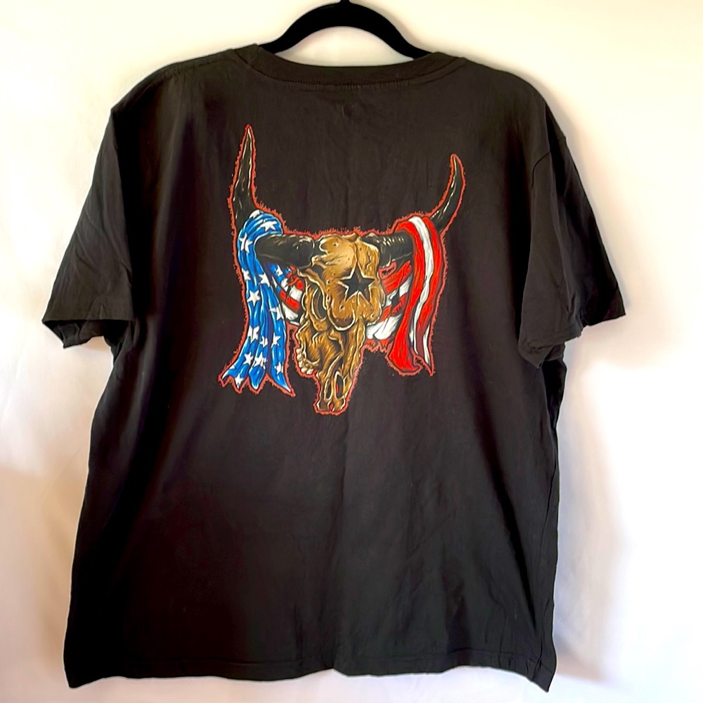 Make market black T-shirt skull design on‎ back with flag size large handmade